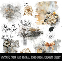 Vintage paper and florals mixed media Element UV DTF Decal sheets
