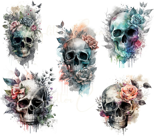 Watercolor skulls - UV DTF Decal sheet