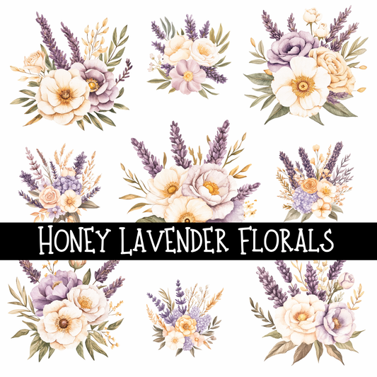 Honey Lavender Florals UV DTF Decal sheet