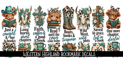 Western Highland Bookmark UV DTF Decal sheet- 8 Designs