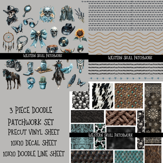 Western Skull Doodle Patchwork Set