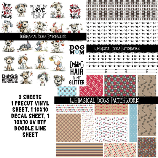 Whimsical Dogs Doodle Patchwork Set