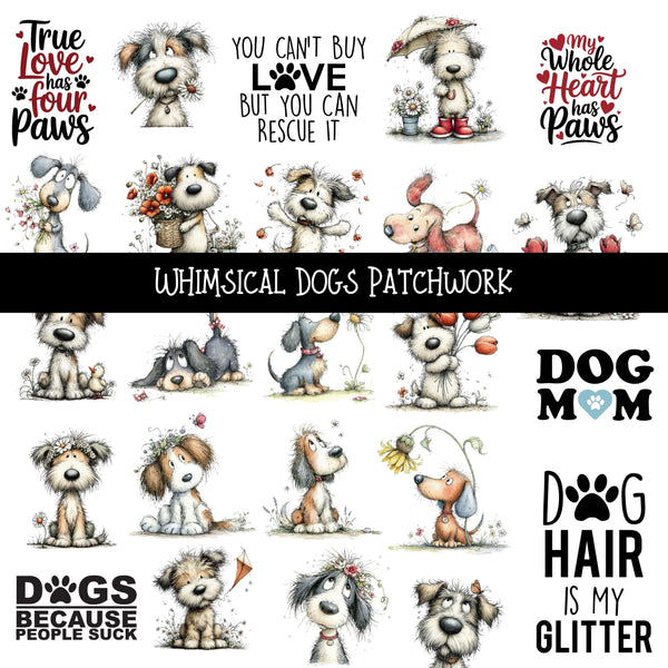 Whimsical Dogs Doodle Patchwork Set