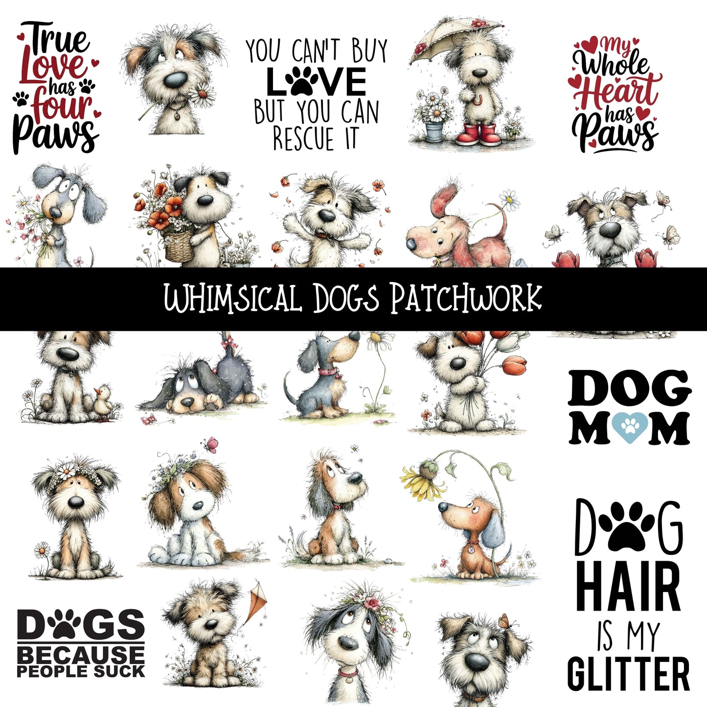 Whimsical Dogs Doodle Patchwork Set