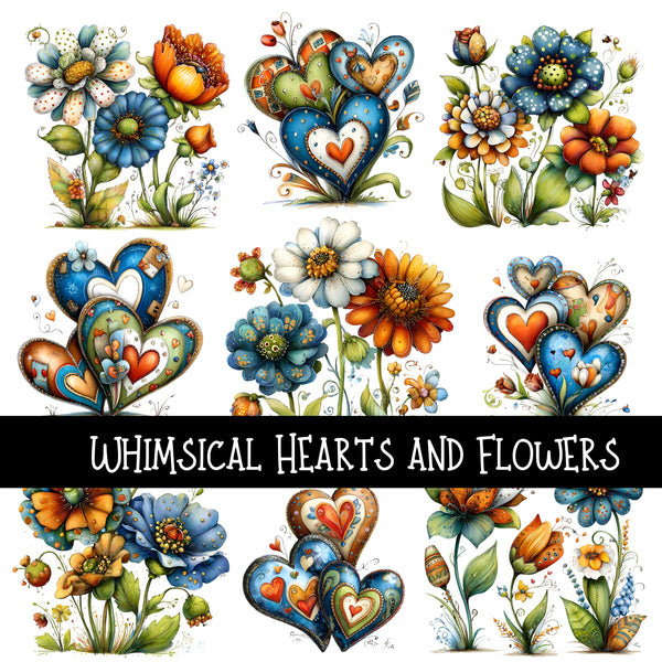 Whimsical Hearts and Flowers UV DTF Decal sheet