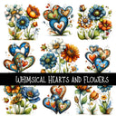 Whimsical Hearts and Flowers UV DTF Decal sheet