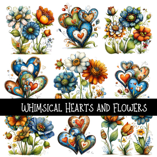 Whimsical Hearts and Flowers UV DTF Decal sheet