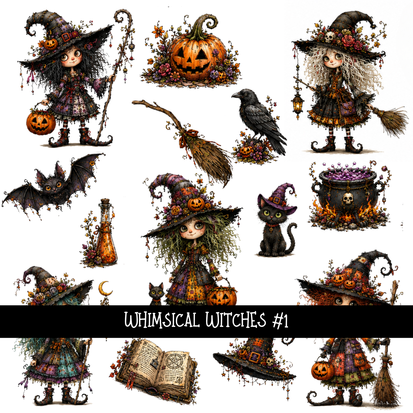 Whimsical Witches  - UV DTF Decal sheets 2 options
