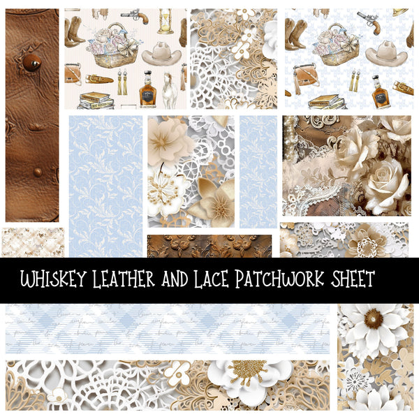Whiskey Leather and Lace  Patchwork precut vinyl sheet available in 12x12 or 6x6 sizes