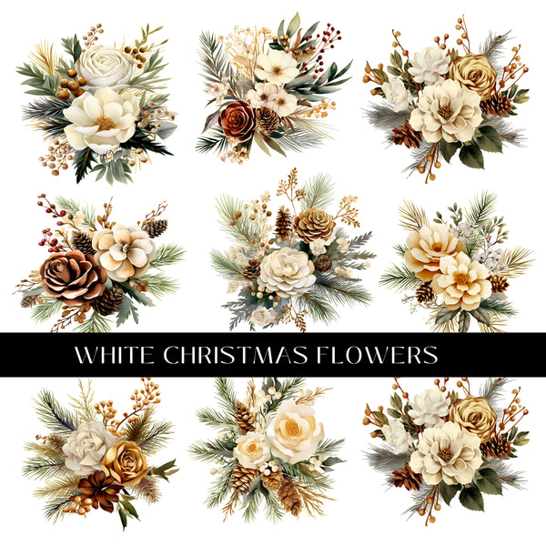 White Christmas Flowers UV DTF Decal Sheet