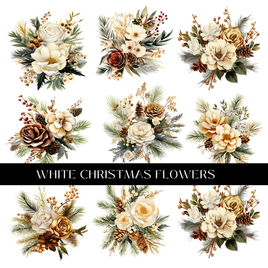 White Christmas Flowers UV DTF Decal Sheet
