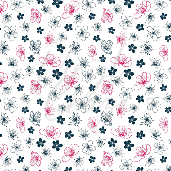 White, Pink and Navy Flowers - Adhesive Vinyl Sheets