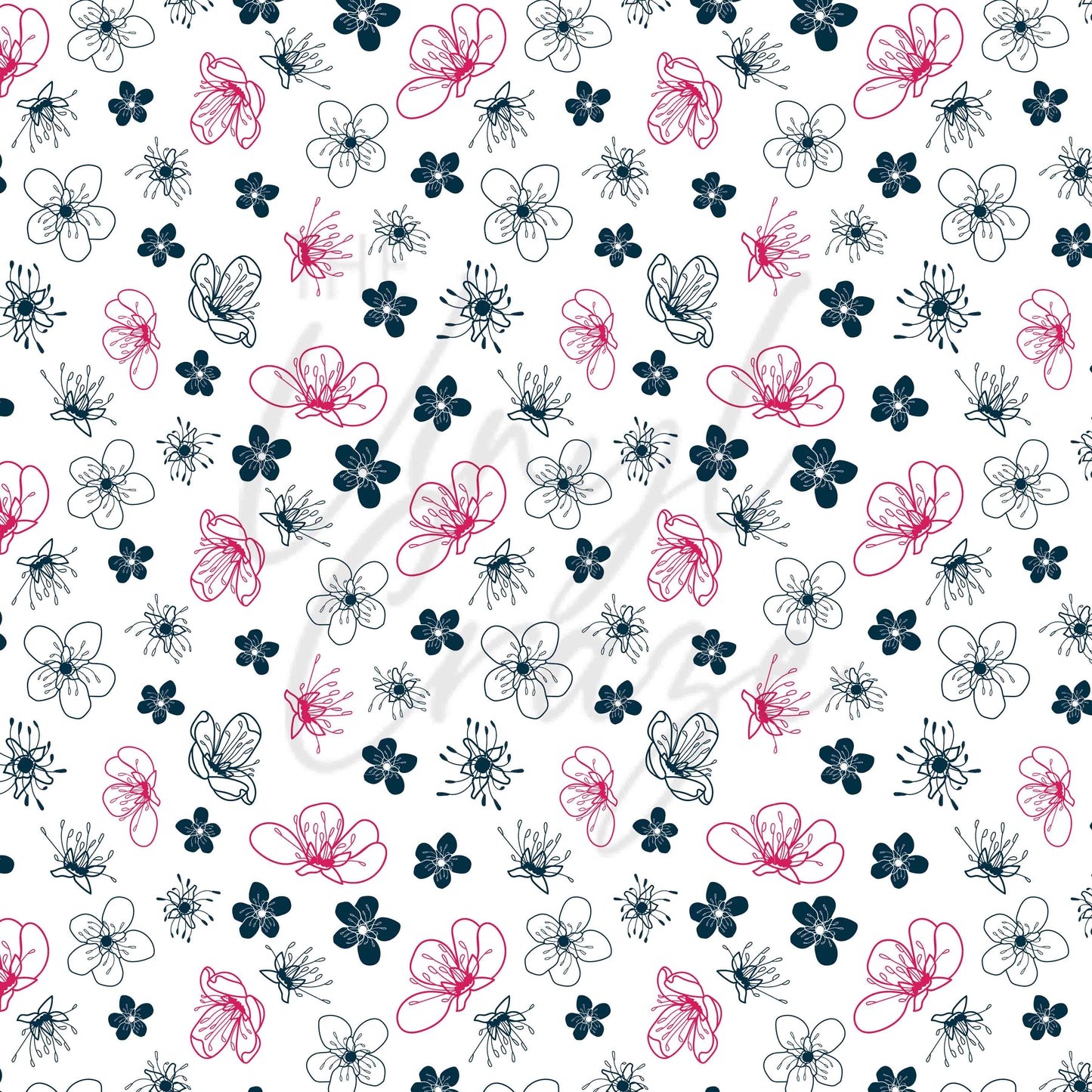 White, Pink and Navy Flowers - Adhesive Vinyl Sheets