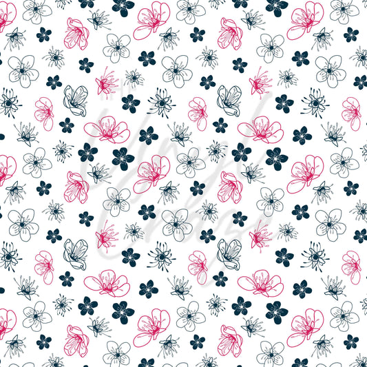 White, Pink and Navy Flowers - Adhesive Vinyl Sheets