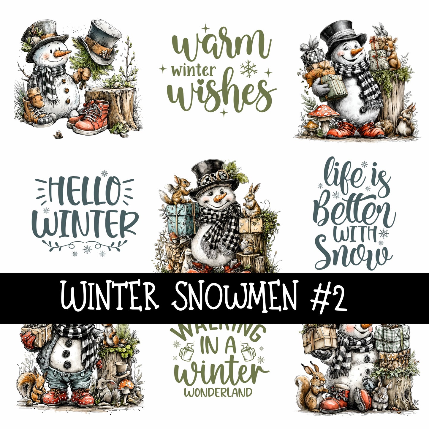 Winter snowmen Collection UV Decal sheets 2 designs