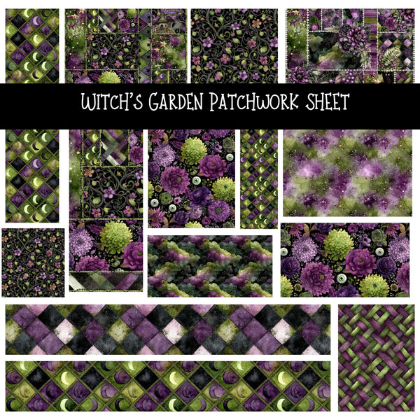 Witch's Garden Patchwork precut vinyl sheet available in 12x12 or 6x6 sizes
