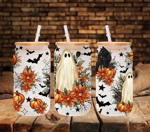 Fall Ghost - UV DTF 16oz Libbey wrap