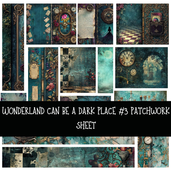 Wonderland can be a dark place Patchwork precut vinyl sheet available in 12x12 or 6x6 sizes