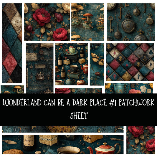 Wonderland can be a dark place Patchwork precut vinyl sheet available in 12x12 or 6x6 sizes