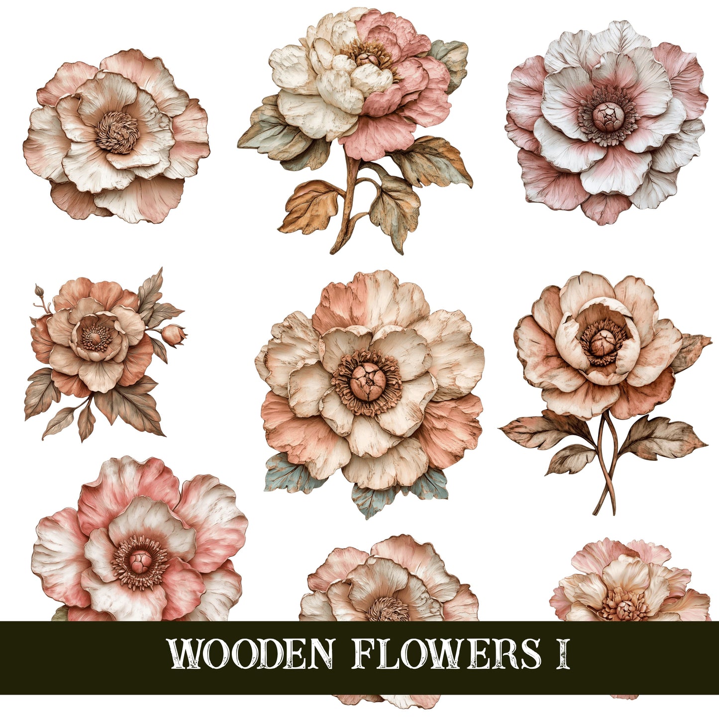 Wooden Flowers UV DTF Decal Sheets 6sheet design options