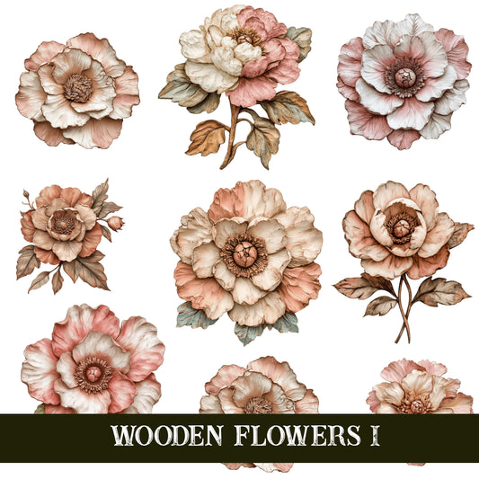Wooden Flowers UV DTF Decal Sheets 6sheet design options