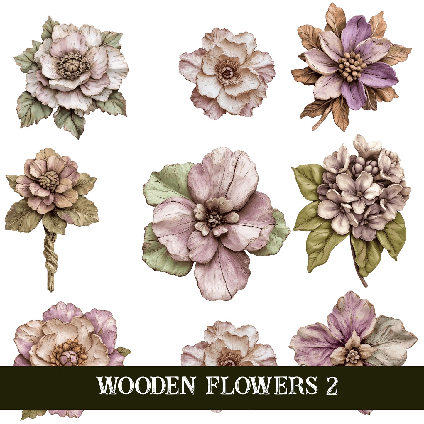 Wooden Flowers UV DTF Decal Sheets 6sheet design options