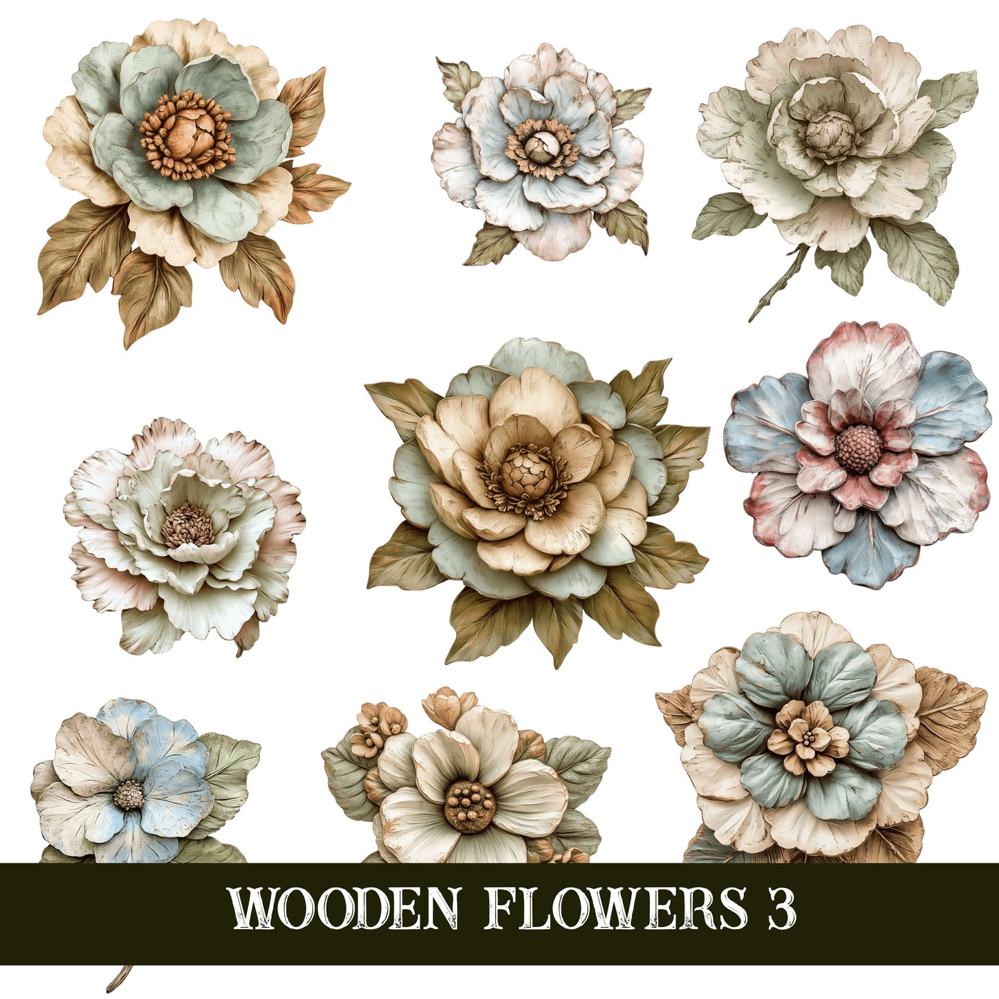 Wooden Flowers UV DTF Decal Sheets 6sheet design options