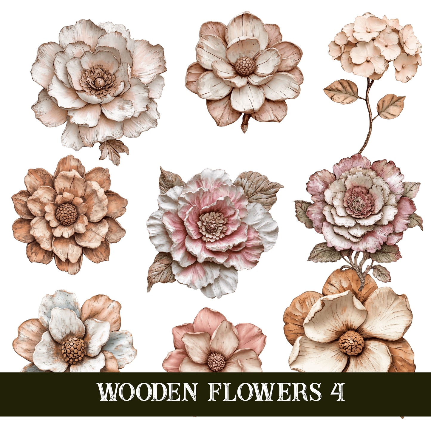 Wooden Flowers UV DTF Decal Sheets 6sheet design options