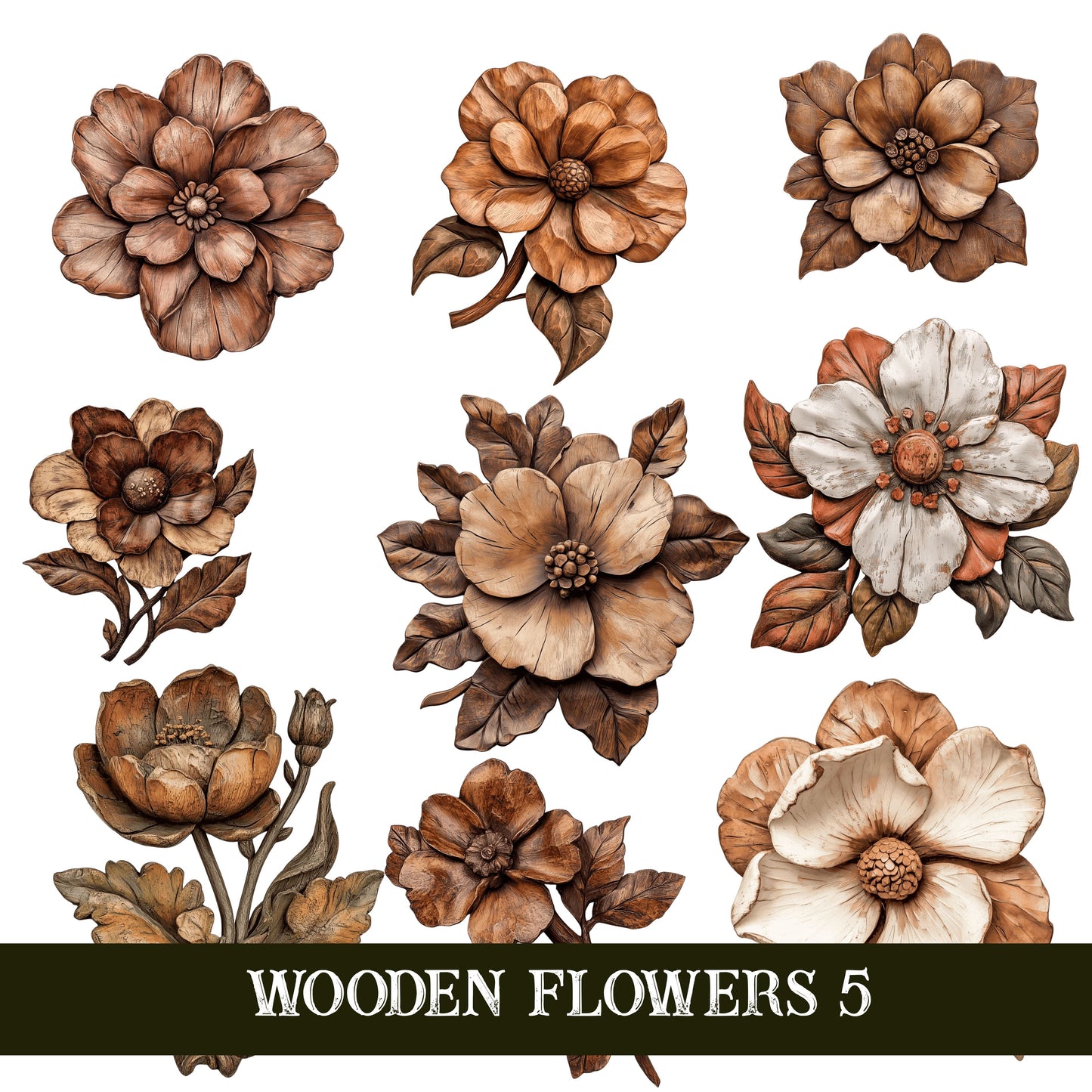 Wooden Flowers UV DTF Decal Sheets 6sheet design options