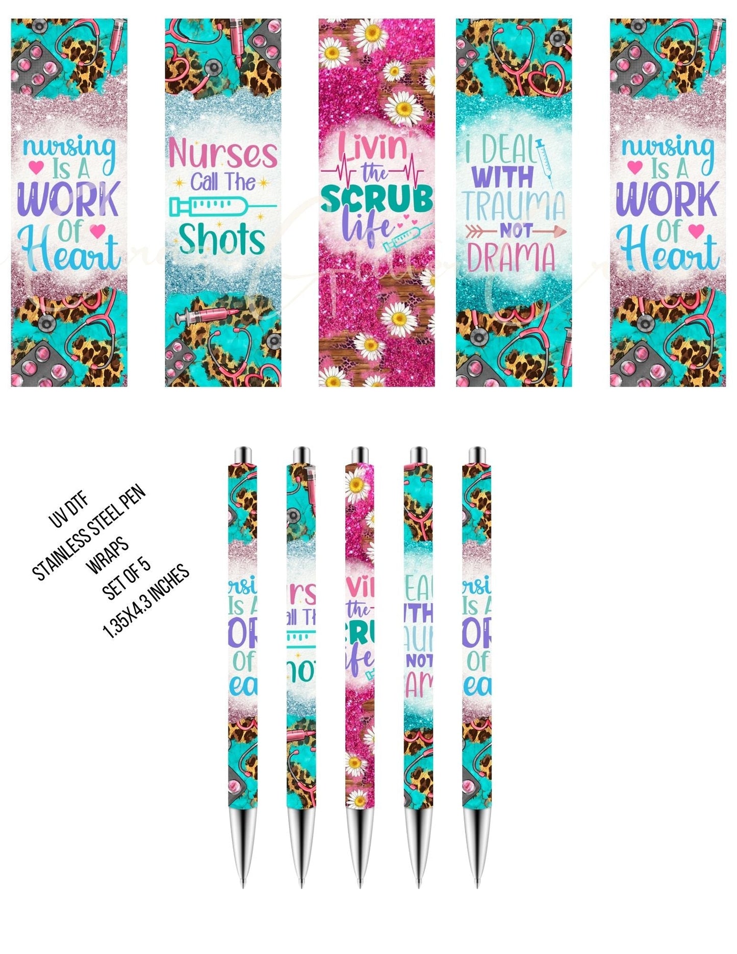 Nursing is a work of Heart - UV DTF Stainless Pen wraps