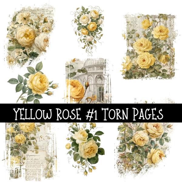 Yellow Rose Torn Pages UV DTF Decal sheets 8 Designs available