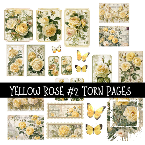 Yellow Rose Torn Pages UV DTF Decal sheets 8 Designs available