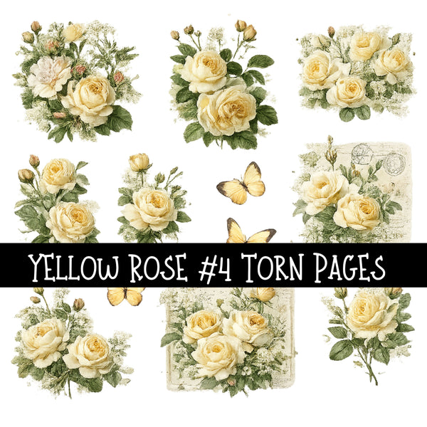 Yellow Rose Torn Pages UV DTF Decal sheets 8 Designs available
