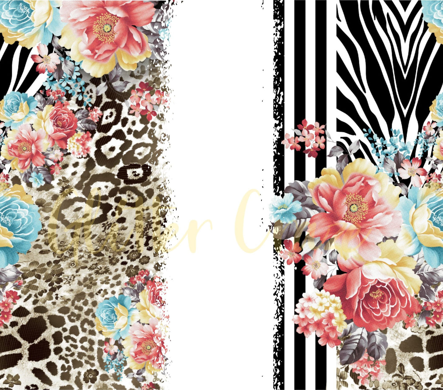 Watercolor Floral on animal print - Adhesive Vinyl Wrap- 6 designs