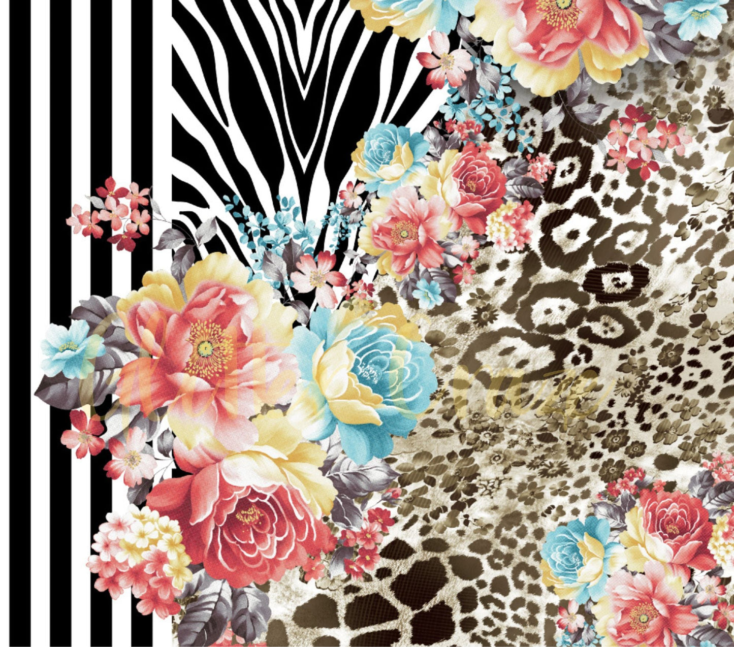 Watercolor Floral on animal print - Adhesive Vinyl Wrap- 6 designs