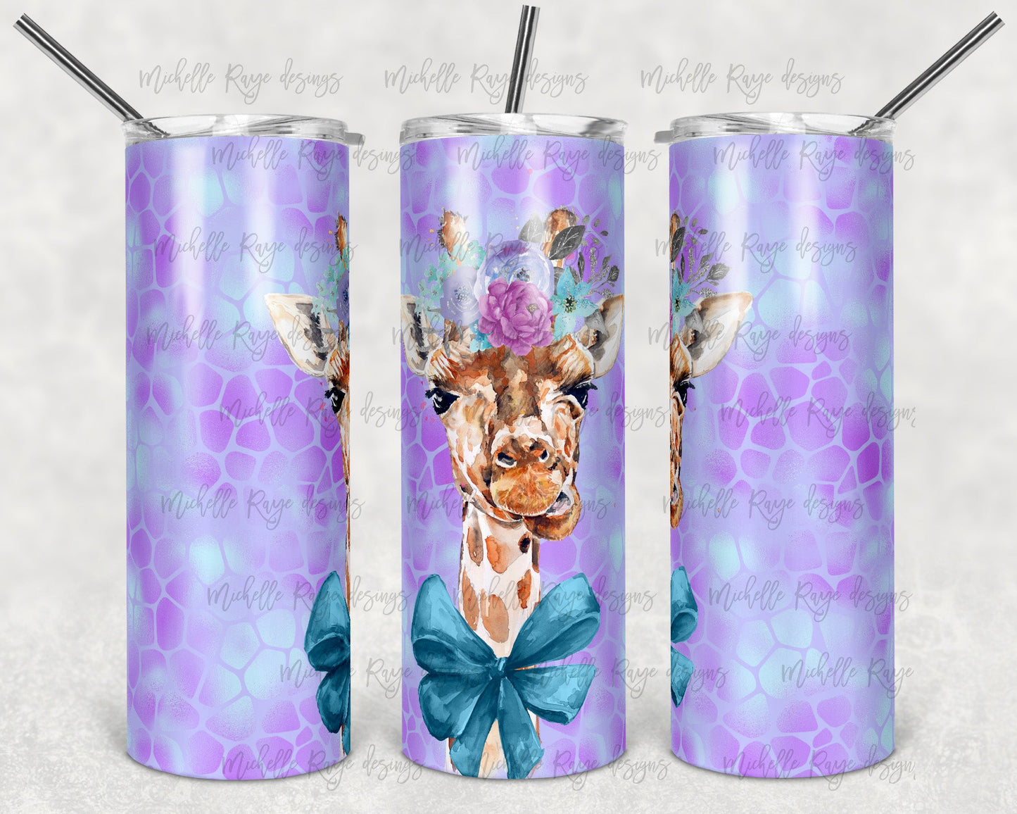 Purple and Teal Giraffe no Glasses - Adhesive Vinyl wrap 20oz no taper