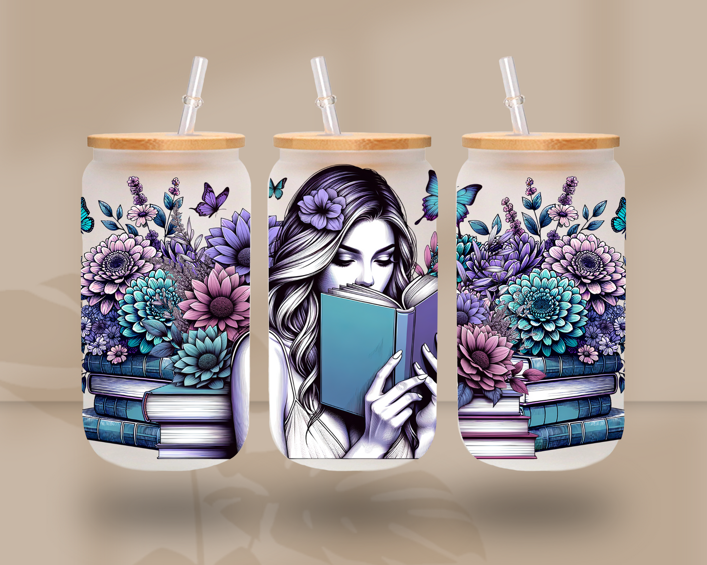 Girl with Books UV DTF 16oz Libbey