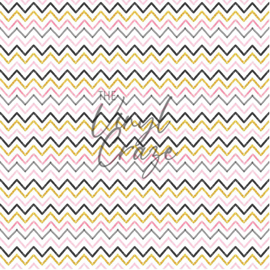 Black, Gold, and Pink Chevron - Adhesive Vinyl 12x12 Sheet