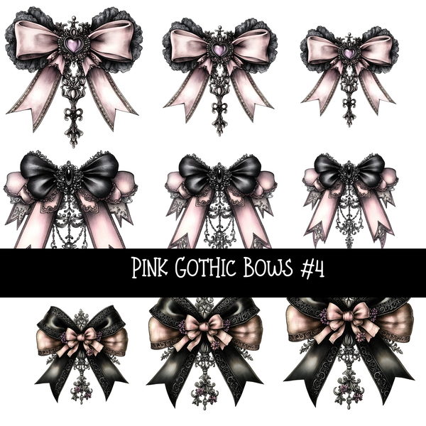 Pink Gothic Bows UV DTF Decal sheets