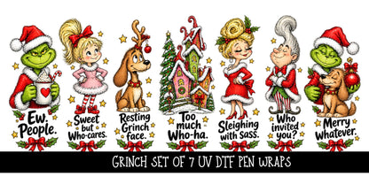 Grinch Pen wraps UV DTF Decal sheet- set of 7 Designs