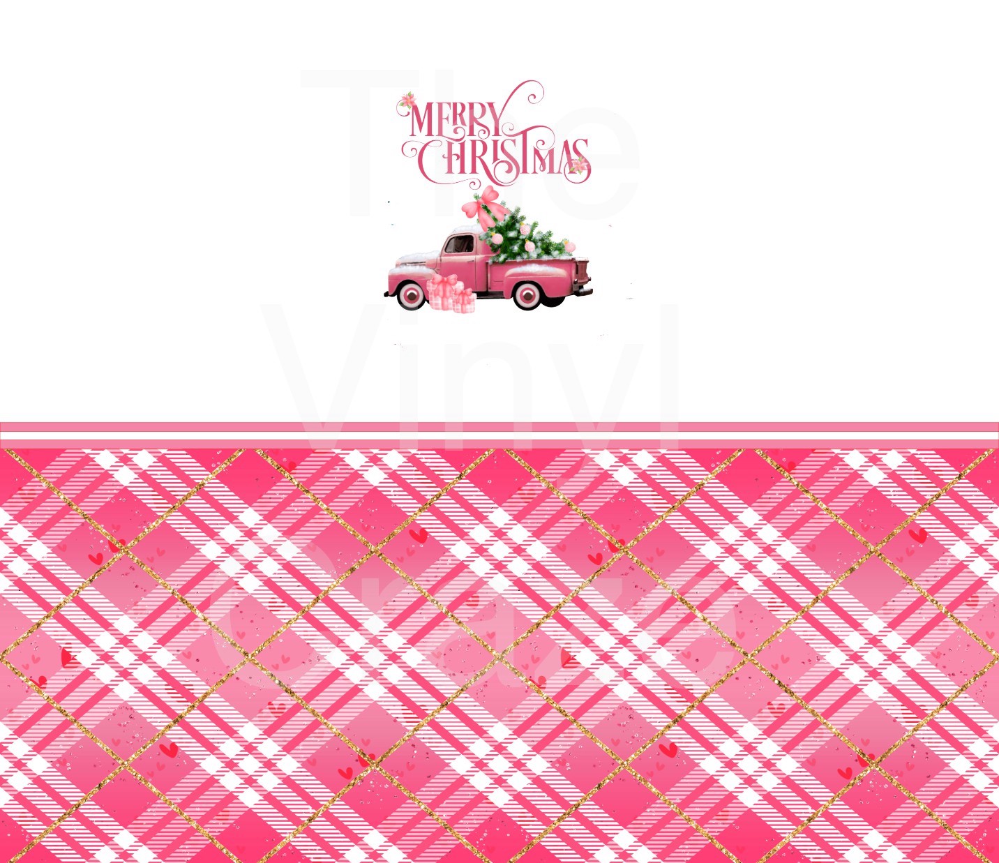 Pink Truck Xmas Plaid - Adhesive Vinyl Wrap