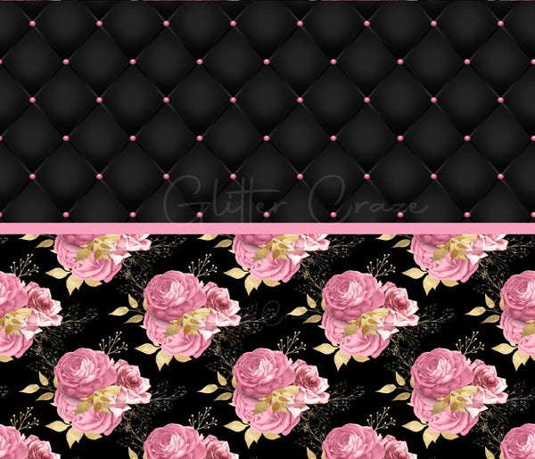 Pink Floral On Black - Adhesive Vinyl Wrap
