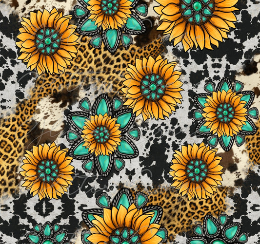 Western Sunflower Cow - Adhesive Vinyl 12x12 Sheet