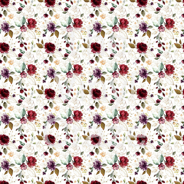 Gold And Burgundy Floral - Adhesive Vinyl 12x12 Sheet