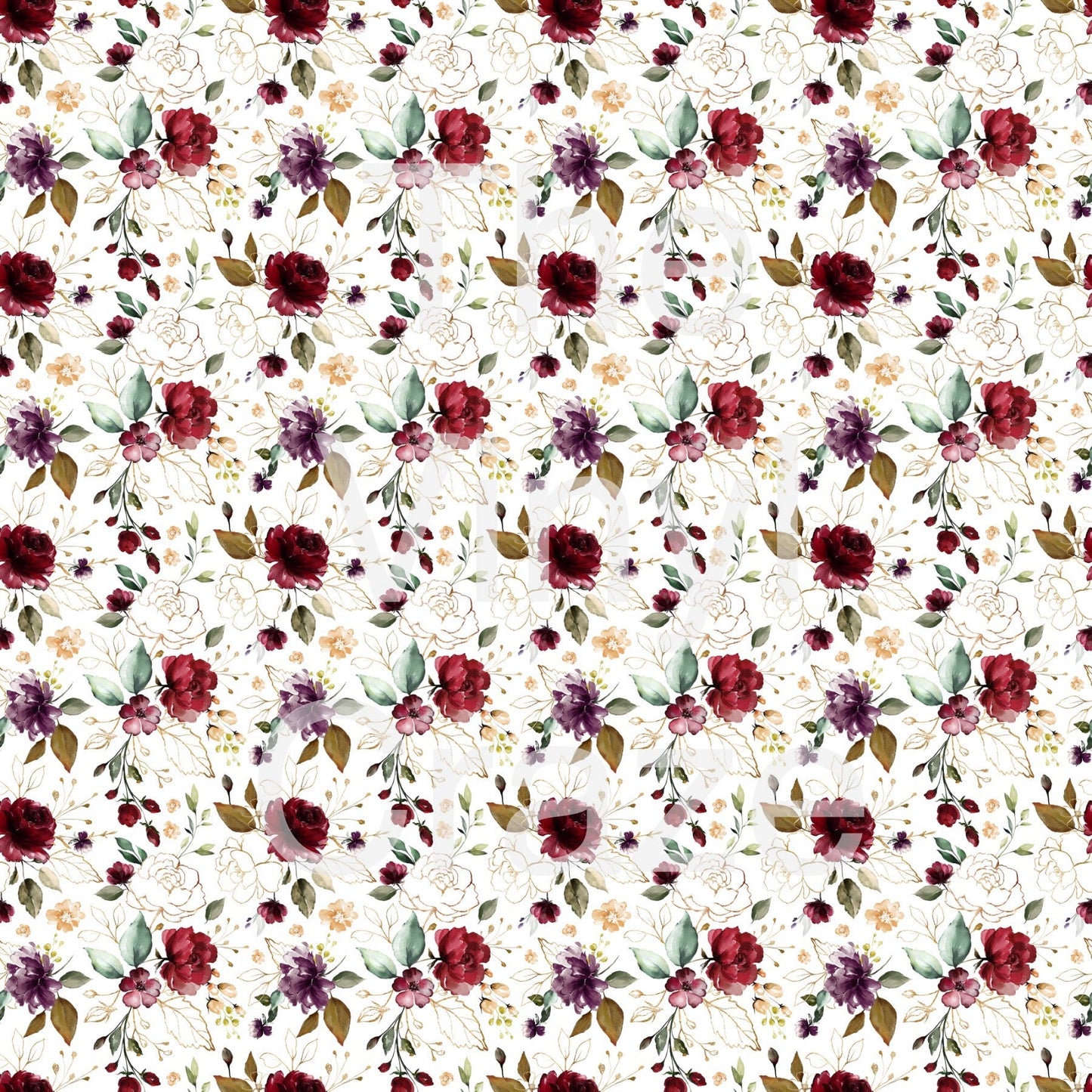 Gold And Burgundy Floral - Adhesive Vinyl 12x12 Sheet