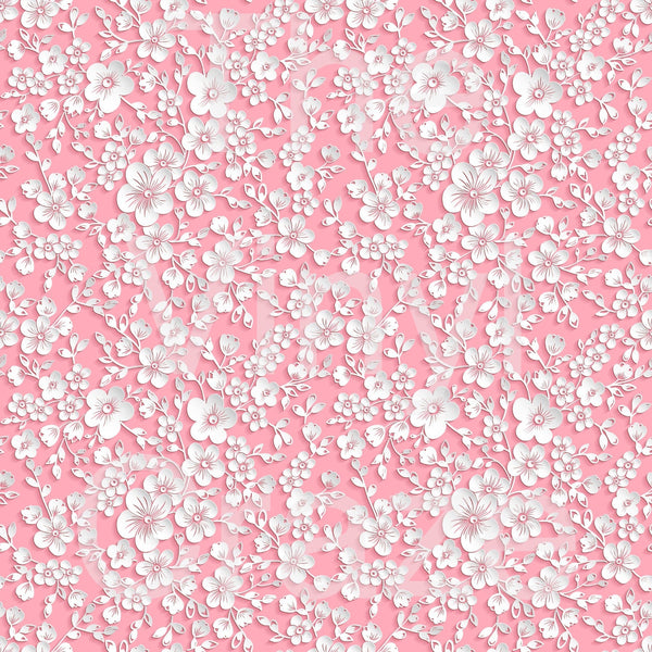 White On Pink Flowers - Adhesive Vinyl 12x12 Sheet