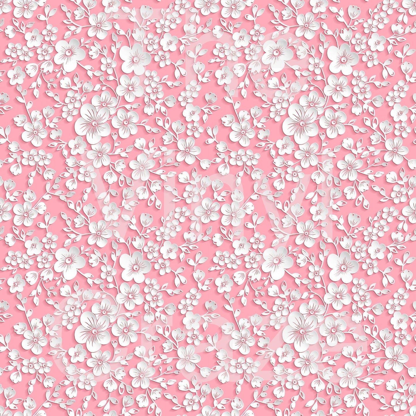 White On Pink Flowers - Adhesive Vinyl 12x12 Sheet