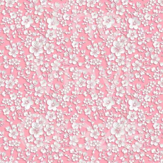 White On Pink Flowers - Adhesive Vinyl 12x12 Sheet