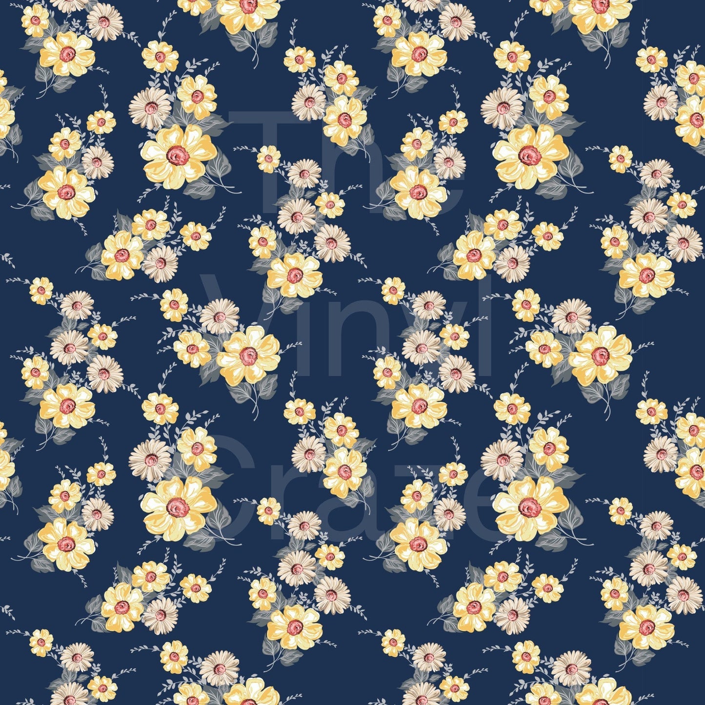 Flowers On Navy - Adhesive Vinyl 12x12 Sheet