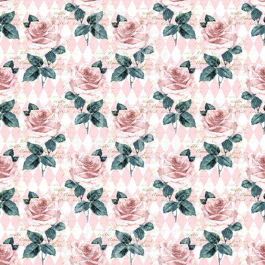 Pink Argyle Roses - Adhesive Vinyl 12x12 Sheet